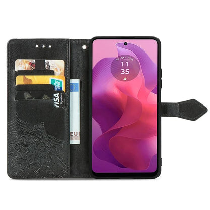 For Motorola Moto E14 4G / G04 4G / G04s 4G / G24 4G Card Slots Case PU Leather Embossed Phone Cover with Wallet