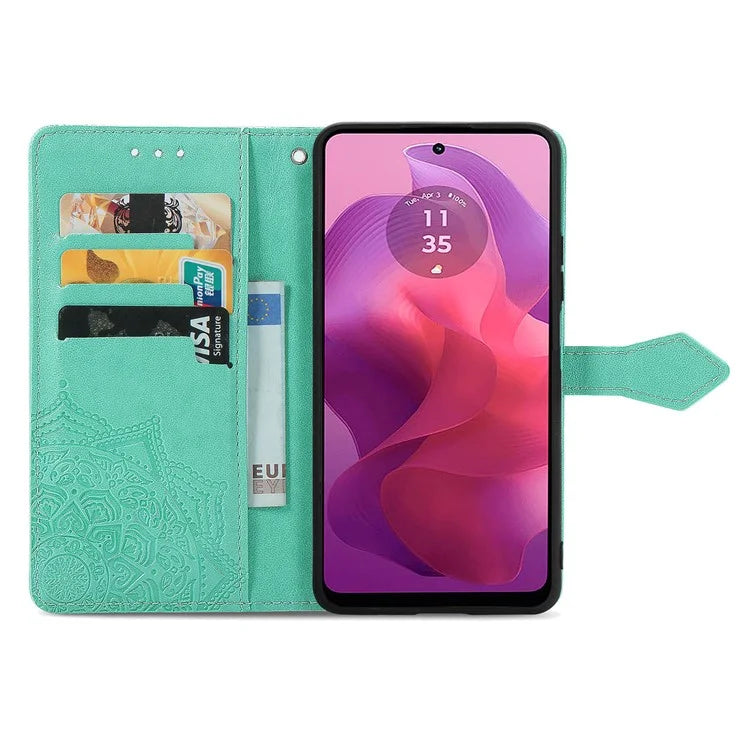 For Motorola Moto E14 4G / G04 4G / G04s 4G / G24 4G Card Slots Case PU Leather Embossed Phone Cover with Wallet