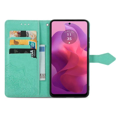 For Motorola Moto E14 4G / G04 4G / G04s 4G / G24 4G Card Slots Case PU Leather Embossed Phone Cover with Wallet