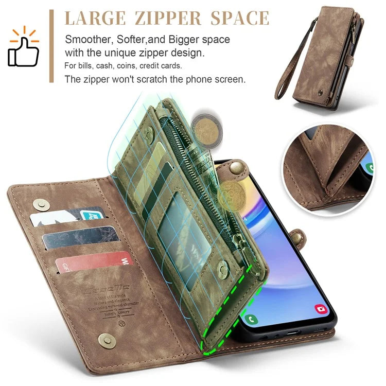 CASEME 008 Series for Samsung Galaxy A15 4G / 5G Leather Case Stand Wallet Zipper Phone Cover