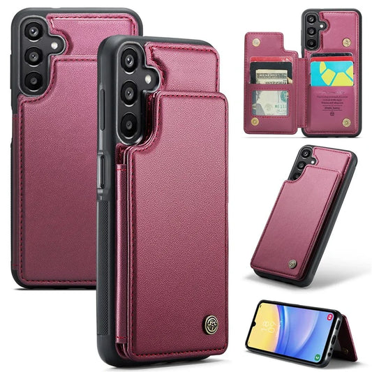 CASEME C22 Series For Samsung Galaxy A15 4G / 5G Case Leather RFID Blocking 5 Card Slots Kickstand Back Cover