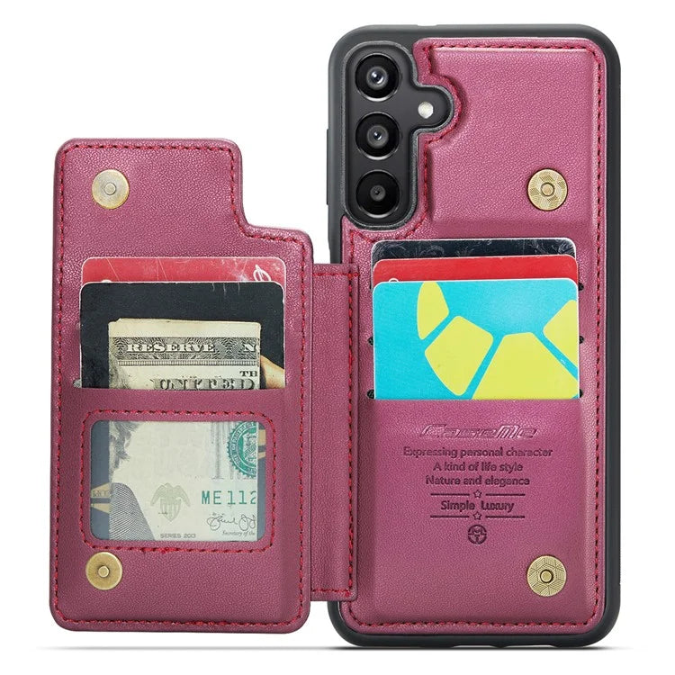 CASEME C22 Series For Samsung Galaxy A15 4G / 5G Case Leather RFID Blocking 5 Card Slots Kickstand Back Cover