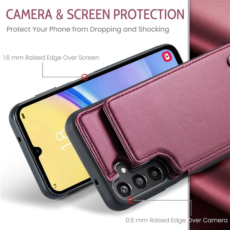 CASEME C22 Series For Samsung Galaxy A15 4G / 5G Case Leather RFID Blocking 5 Card Slots Kickstand Back Cover