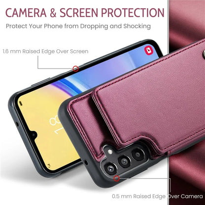 CASEME C22 Series For Samsung Galaxy A15 4G / 5G Case Leather RFID Blocking 5 Card Slots Kickstand Back Cover