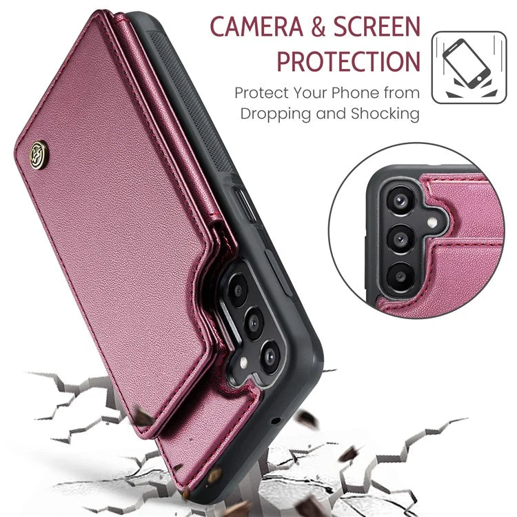 CASEME C22 Series For Samsung Galaxy A15 4G / 5G Case Leather RFID Blocking 5 Card Slots Kickstand Back Cover