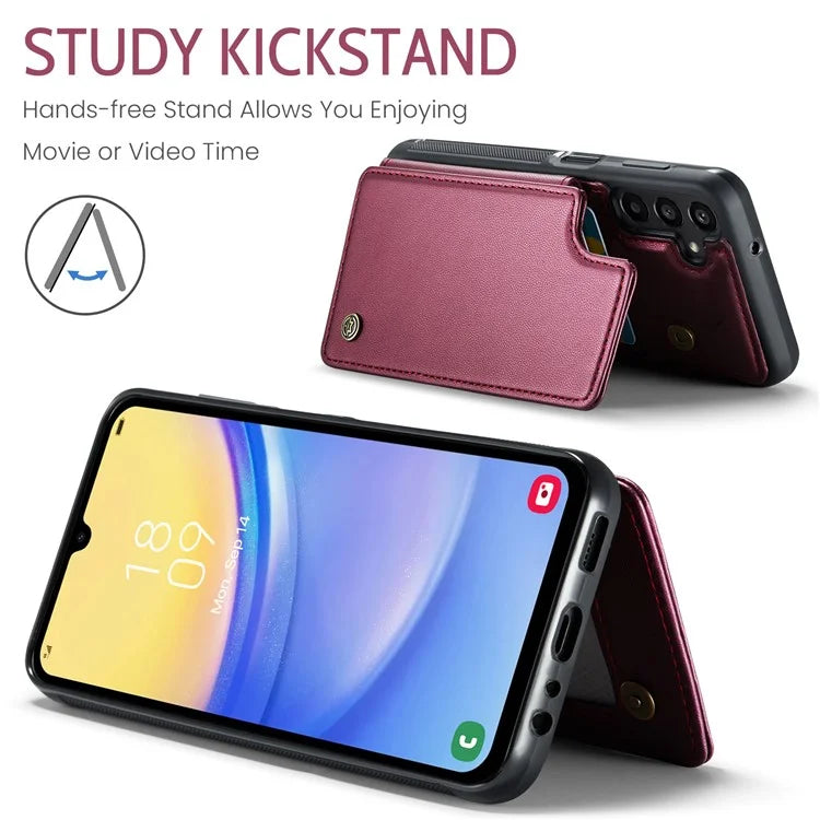 CASEME C22 Series For Samsung Galaxy A15 4G / 5G Case Leather RFID Blocking 5 Card Slots Kickstand Back Cover