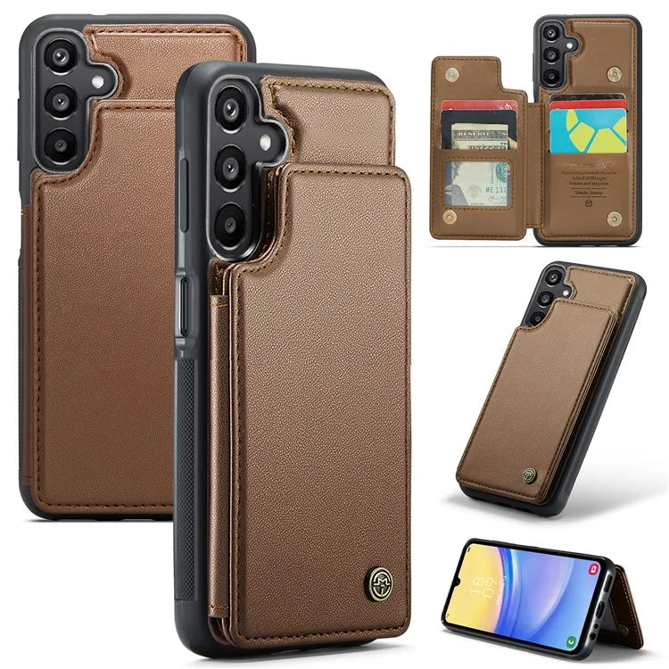 CASEME C22 Series For Samsung Galaxy A15 4G / 5G Case Leather RFID Blocking 5 Card Slots Kickstand Back Cover