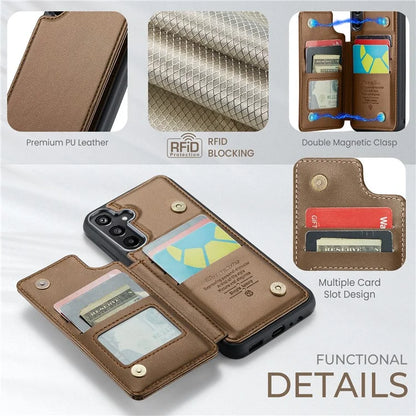 CASEME C22 Series For Samsung Galaxy A15 4G / 5G Case Leather RFID Blocking 5 Card Slots Kickstand Back Cover