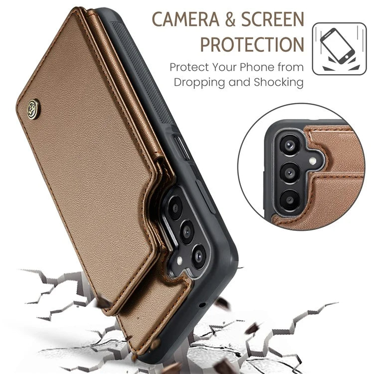 CASEME C22 Series For Samsung Galaxy A15 4G / 5G Case Leather RFID Blocking 5 Card Slots Kickstand Back Cover