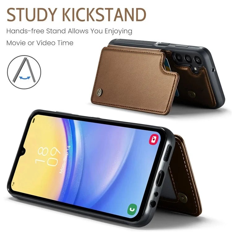 CASEME C22 Series For Samsung Galaxy A15 4G / 5G Case Leather RFID Blocking 5 Card Slots Kickstand Back Cover