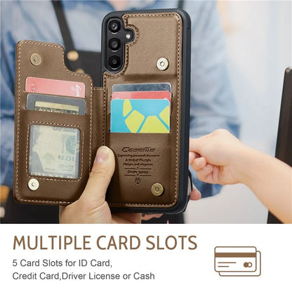 CASEME C22 Series For Samsung Galaxy A15 4G / 5G Case Leather RFID Blocking 5 Card Slots Kickstand Back Cover