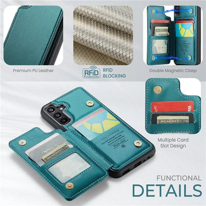 CASEME C22 Series For Samsung Galaxy A15 4G / 5G Case Leather RFID Blocking 5 Card Slots Kickstand Back Cover