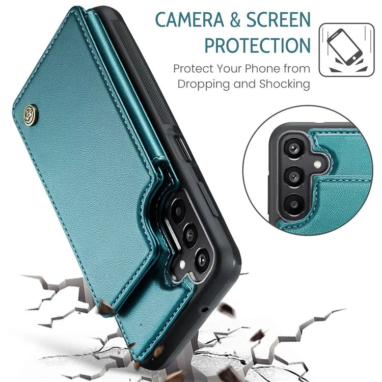 CASEME C22 Series For Samsung Galaxy A15 4G / 5G Case Leather RFID Blocking 5 Card Slots Kickstand Back Cover