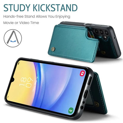 CASEME C22 Series For Samsung Galaxy A15 4G / 5G Case Leather RFID Blocking 5 Card Slots Kickstand Back Cover