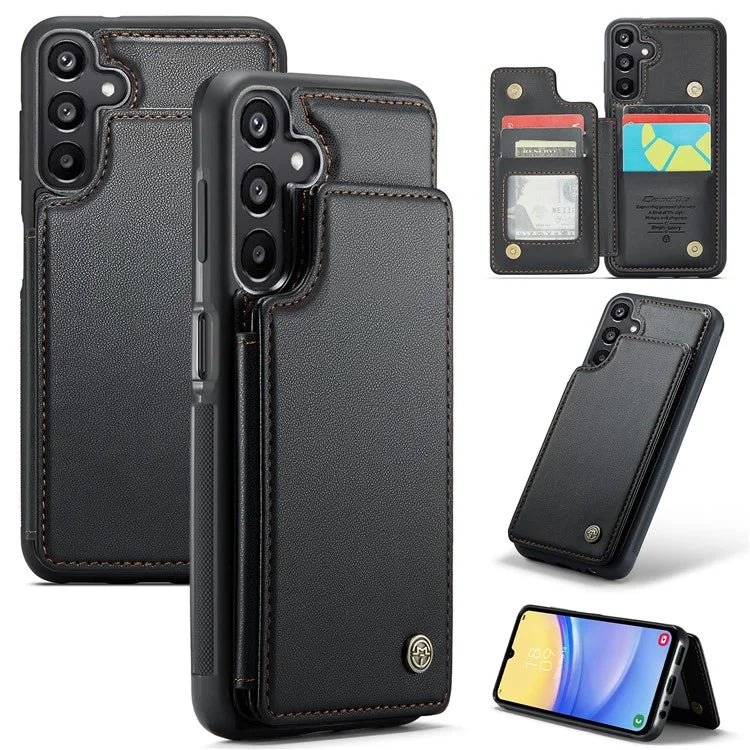 CASEME C22 Series For Samsung Galaxy A15 4G / 5G Case Leather RFID Blocking 5 Card Slots Kickstand Back Cover