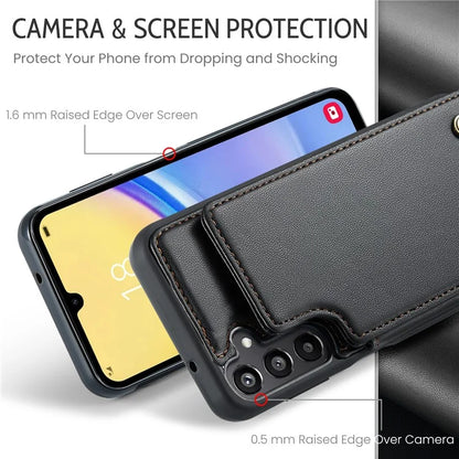 CASEME C22 Series For Samsung Galaxy A15 4G / 5G Case Leather RFID Blocking 5 Card Slots Kickstand Back Cover