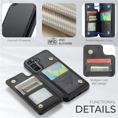 CASEME C22 Series For Samsung Galaxy A15 4G / 5G Case Leather RFID Blocking 5 Card Slots Kickstand Back Cover
