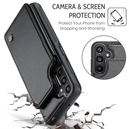 CASEME C22 Series For Samsung Galaxy A15 4G / 5G Case Leather RFID Blocking 5 Card Slots Kickstand Back Cover
