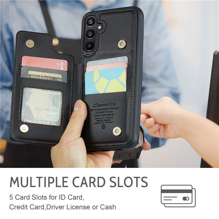 CASEME C22 Series For Samsung Galaxy A15 4G / 5G Case Leather RFID Blocking 5 Card Slots Kickstand Back Cover