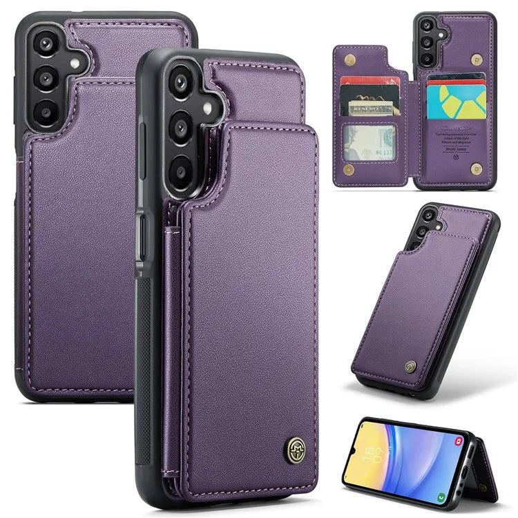 CASEME C22 Series For Samsung Galaxy A15 4G / 5G Case Leather RFID Blocking 5 Card Slots Kickstand Back Cover