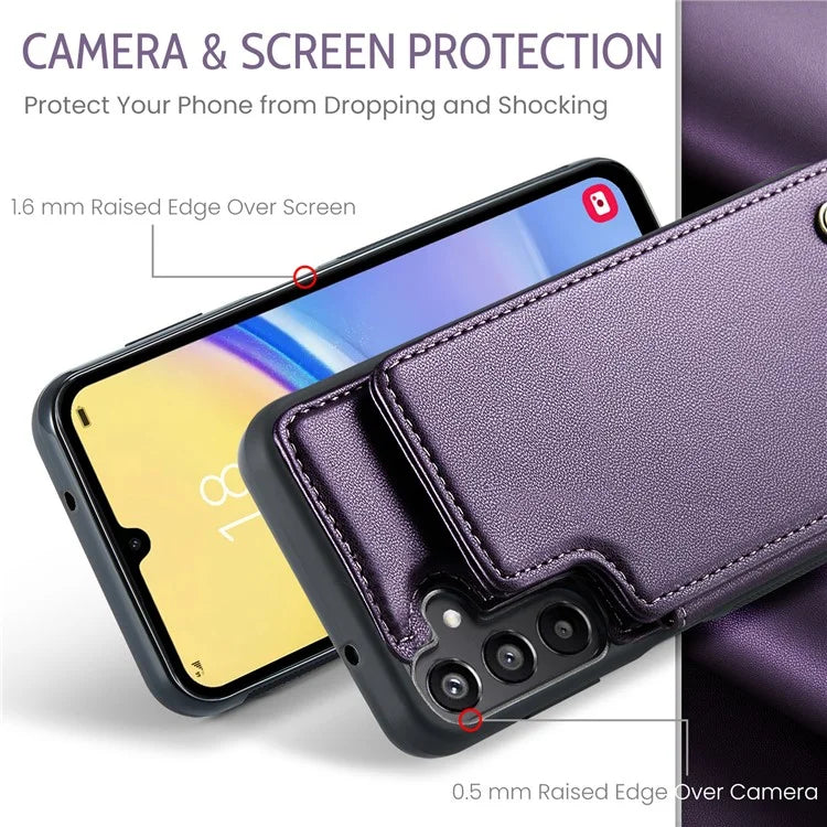 CASEME C22 Series For Samsung Galaxy A15 4G / 5G Case Leather RFID Blocking 5 Card Slots Kickstand Back Cover