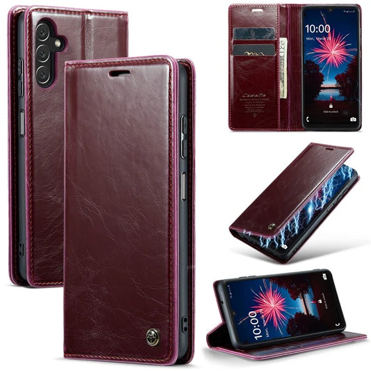 CASEME 003 Series For Samsung Galaxy A15 4G / 5G Leather Case Waxy Crazy Horse Texture Phone Wallet Cover