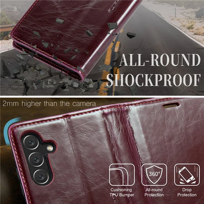 CASEME 003 Series For Samsung Galaxy A15 4G / 5G Leather Case Waxy Crazy Horse Texture Phone Wallet Cover