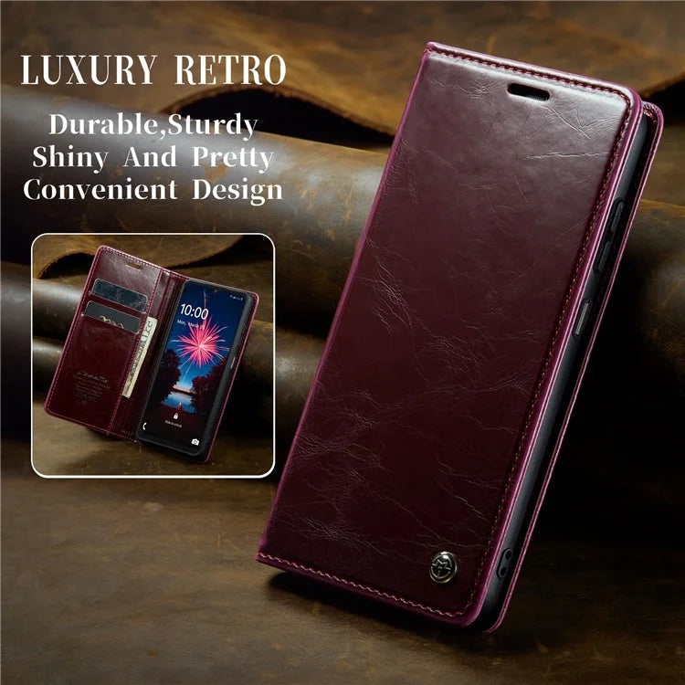 CASEME 003 Series For Samsung Galaxy A15 4G / 5G Leather Case Waxy Crazy Horse Texture Phone Wallet Cover