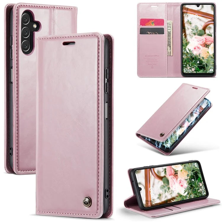 CASEME 003 Series For Samsung Galaxy A15 4G / 5G Leather Case Waxy Crazy Horse Texture Phone Wallet Cover