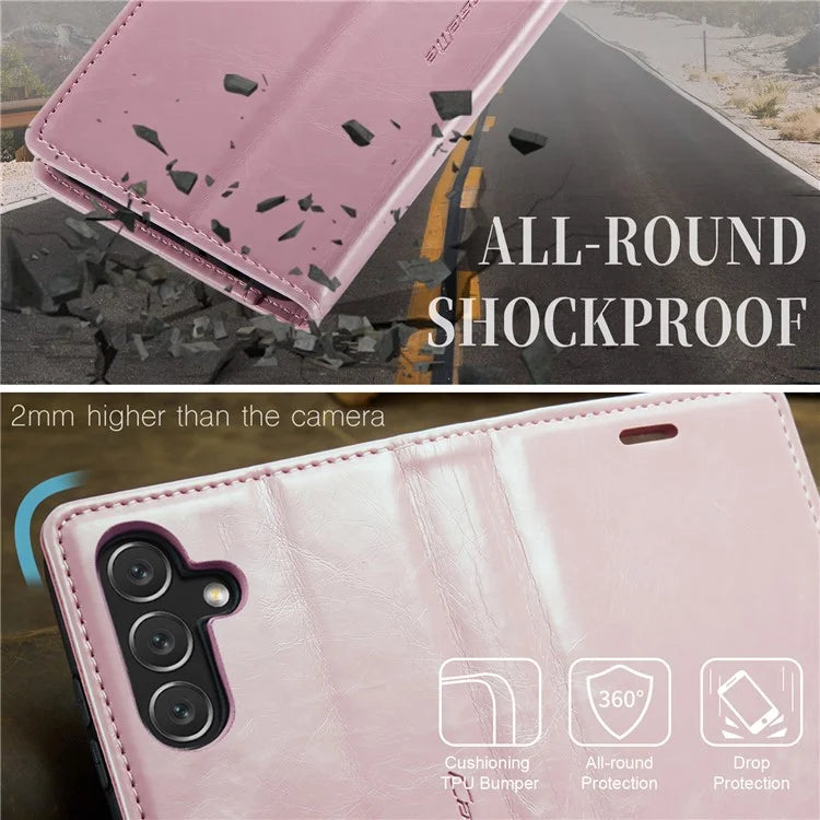 CASEME 003 Series For Samsung Galaxy A15 4G / 5G Leather Case Waxy Crazy Horse Texture Phone Wallet Cover