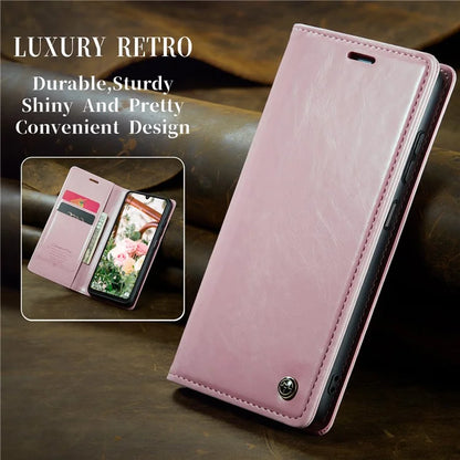 CASEME 003 Series For Samsung Galaxy A15 4G / 5G Leather Case Waxy Crazy Horse Texture Phone Wallet Cover