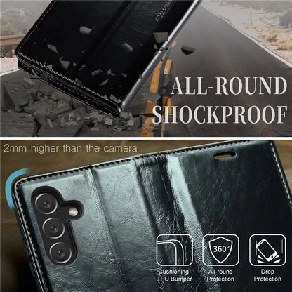 CASEME 003 Series For Samsung Galaxy A15 4G / 5G Leather Case Waxy Crazy Horse Texture Phone Wallet Cover