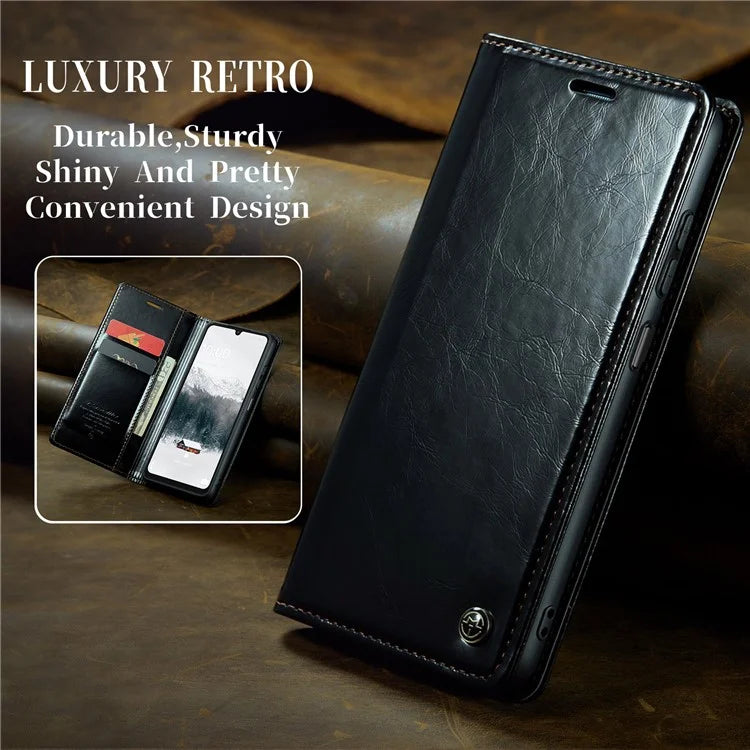CASEME 003 Series For Samsung Galaxy A15 4G / 5G Leather Case Waxy Crazy Horse Texture Phone Wallet Cover