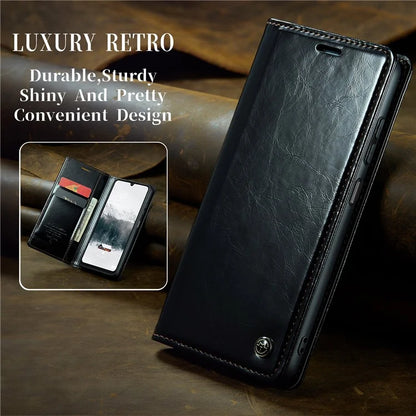 CASEME 003 Series For Samsung Galaxy A15 4G / 5G Leather Case Waxy Crazy Horse Texture Phone Wallet Cover