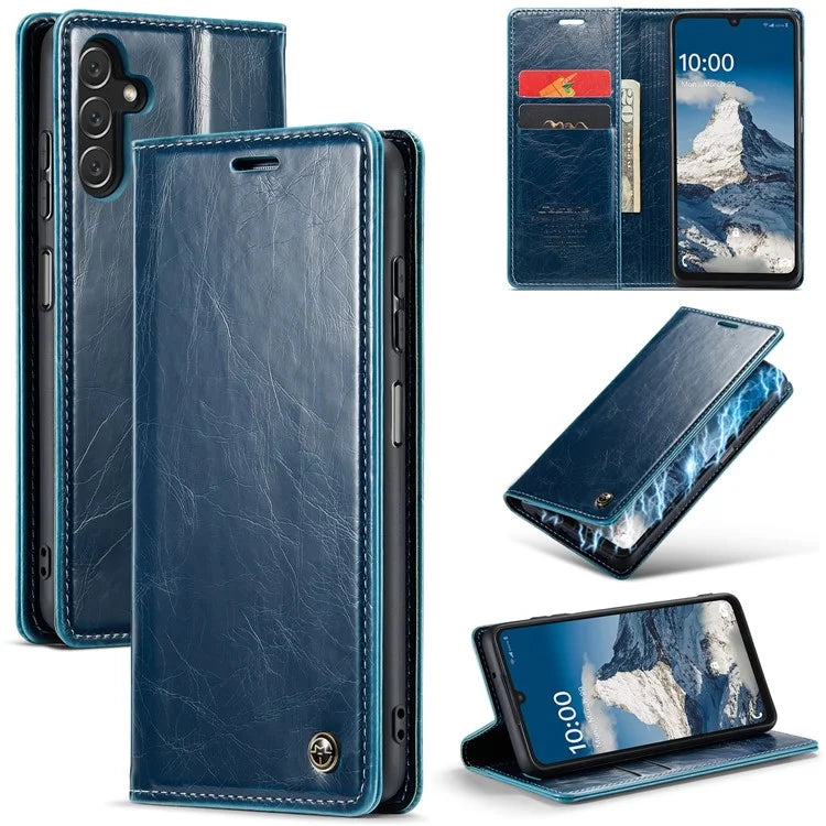 CASEME 003 Series For Samsung Galaxy A15 4G / 5G Leather Case Waxy Crazy Horse Texture Phone Wallet Cover