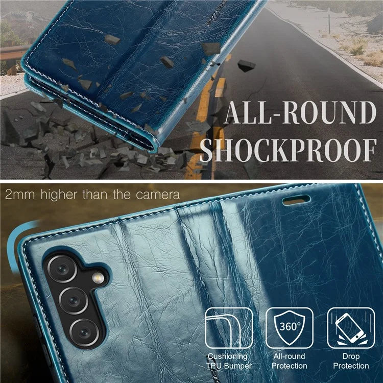 CASEME 003 Series For Samsung Galaxy A15 4G / 5G Leather Case Waxy Crazy Horse Texture Phone Wallet Cover