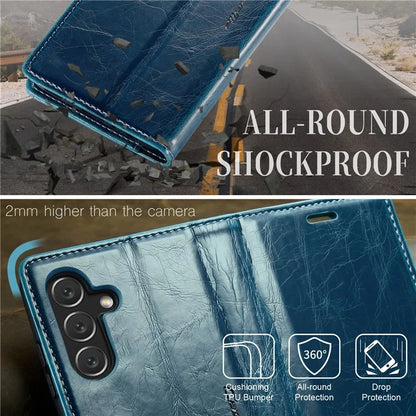 CASEME 003 Series For Samsung Galaxy A15 4G / 5G Leather Case Waxy Crazy Horse Texture Phone Wallet Cover
