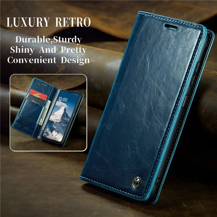 CASEME 003 Series For Samsung Galaxy A15 4G / 5G Leather Case Waxy Crazy Horse Texture Phone Wallet Cover