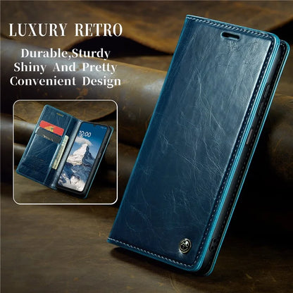 CASEME 003 Series For Samsung Galaxy A15 4G / 5G Leather Case Waxy Crazy Horse Texture Phone Wallet Cover