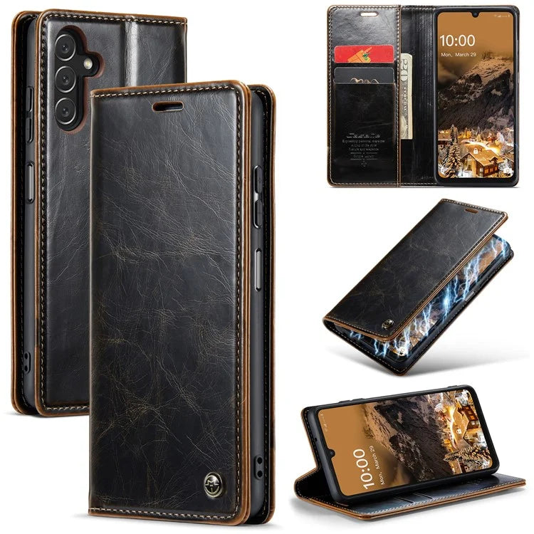 CASEME 003 Series For Samsung Galaxy A15 4G / 5G Leather Case Waxy Crazy Horse Texture Phone Wallet Cover