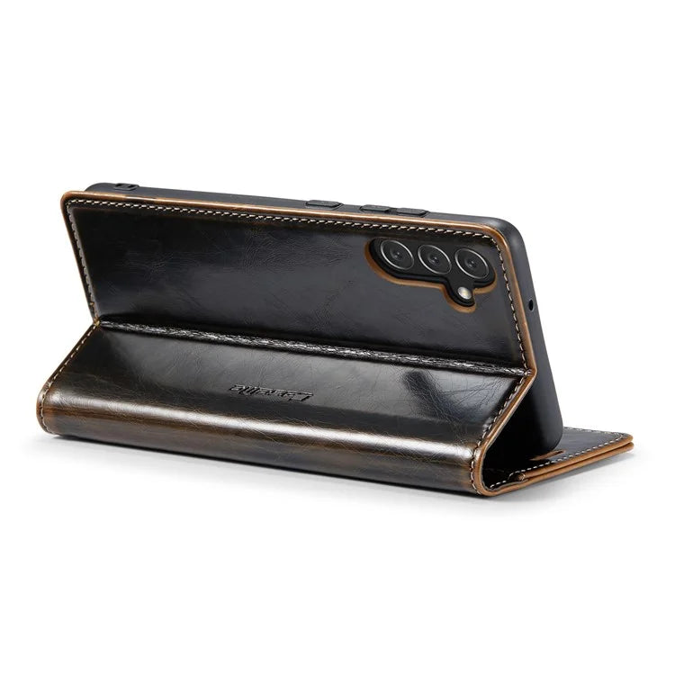 CASEME 003 Series For Samsung Galaxy A15 4G / 5G Leather Case Waxy Crazy Horse Texture Phone Wallet Cover