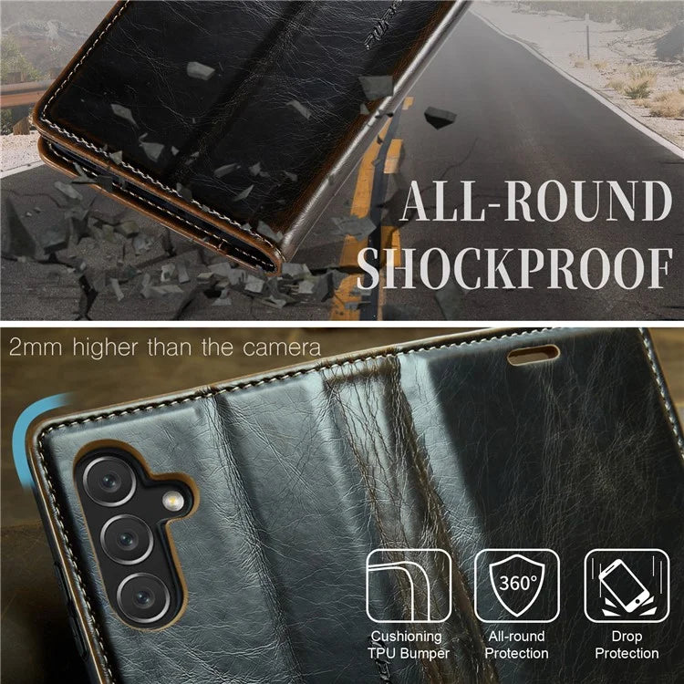 CASEME 003 Series For Samsung Galaxy A15 4G / 5G Leather Case Waxy Crazy Horse Texture Phone Wallet Cover