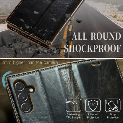 CASEME 003 Series For Samsung Galaxy A15 4G / 5G Leather Case Waxy Crazy Horse Texture Phone Wallet Cover