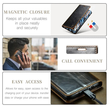 CASEME 003 Series For Samsung Galaxy A15 4G / 5G Leather Case Waxy Crazy Horse Texture Phone Wallet Cover