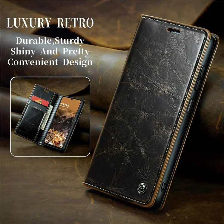 CASEME 003 Series For Samsung Galaxy A15 4G / 5G Leather Case Waxy Crazy Horse Texture Phone Wallet Cover
