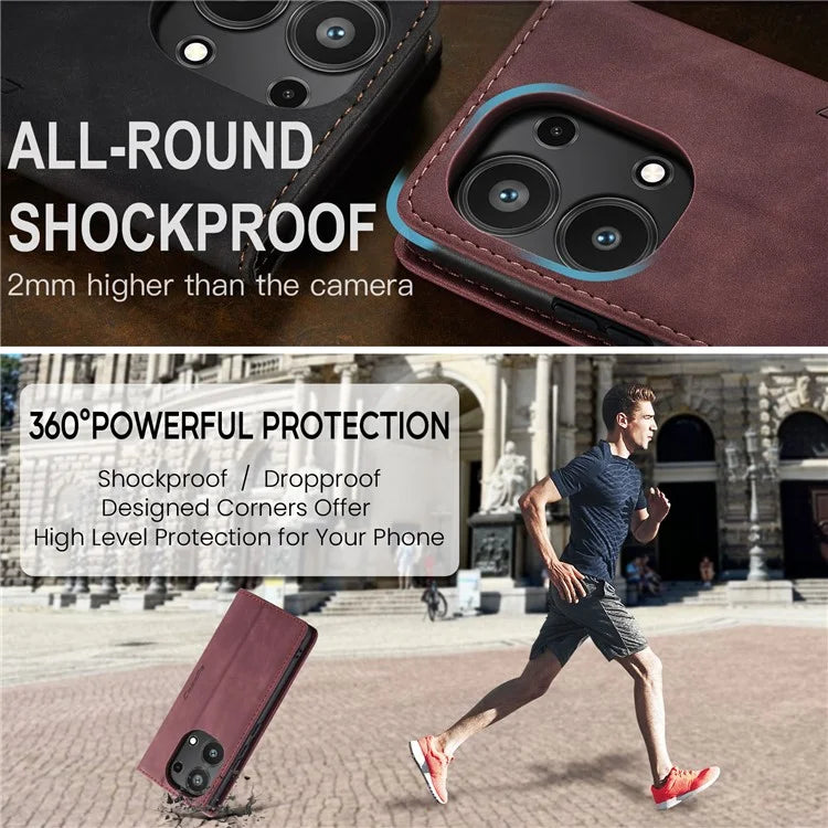 CASEME 013 Series For Xiaomi Redmi Note 13 Pro 4G / Poco M6 Pro 4G Leather Case Card Holder Phone Cover
