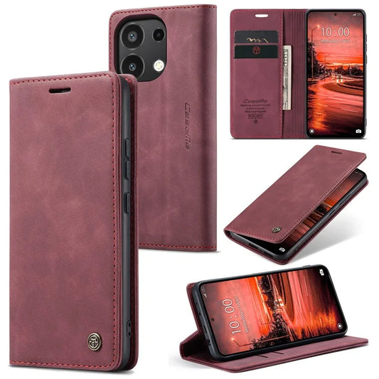 CASEME 013 Series For Xiaomi Redmi Note 13 4G Leather Cover Card Holder Phone Stand