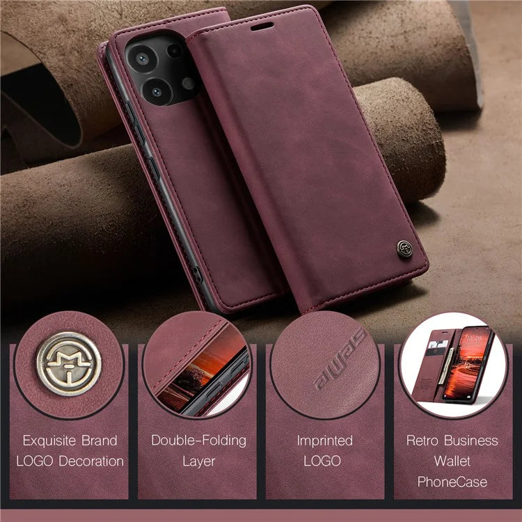 CASEME 013 Series For Xiaomi Redmi Note 13 4G Leather Cover Card Holder Phone Stand