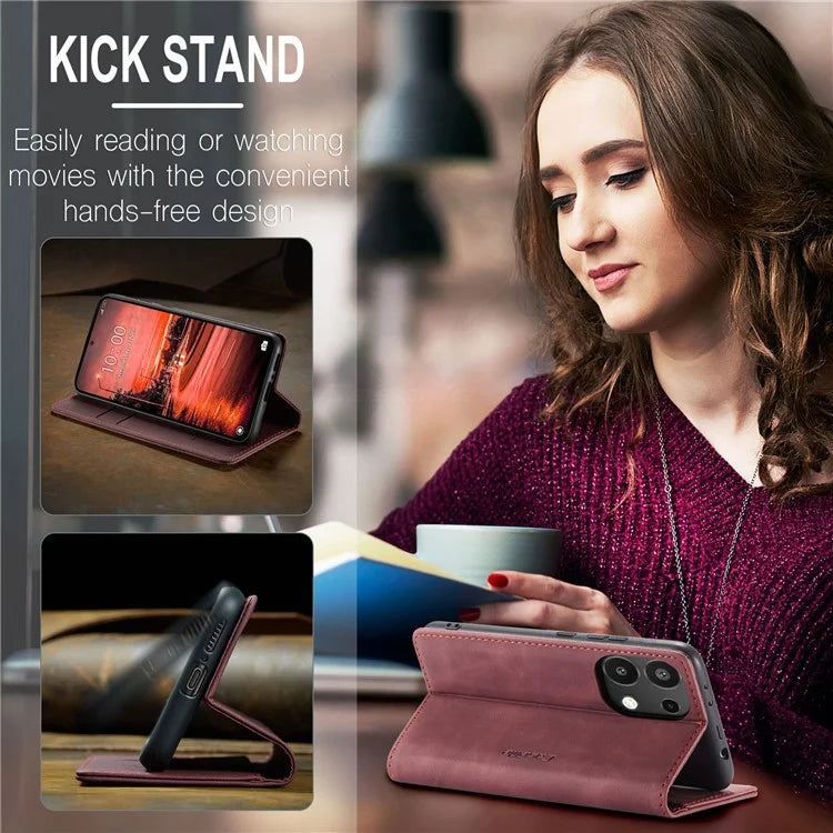 CASEME 013 Series For Xiaomi Redmi Note 13 4G Leather Cover Card Holder Phone Stand