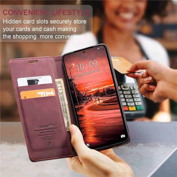 CASEME 013 Series For Xiaomi Redmi Note 13 4G Leather Cover Card Holder Phone Stand